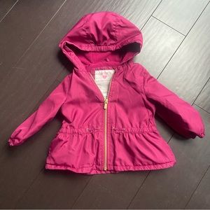 Carter’s baby girl magenta w/ gold glitter lined windbreaker hooded zip coat 12M